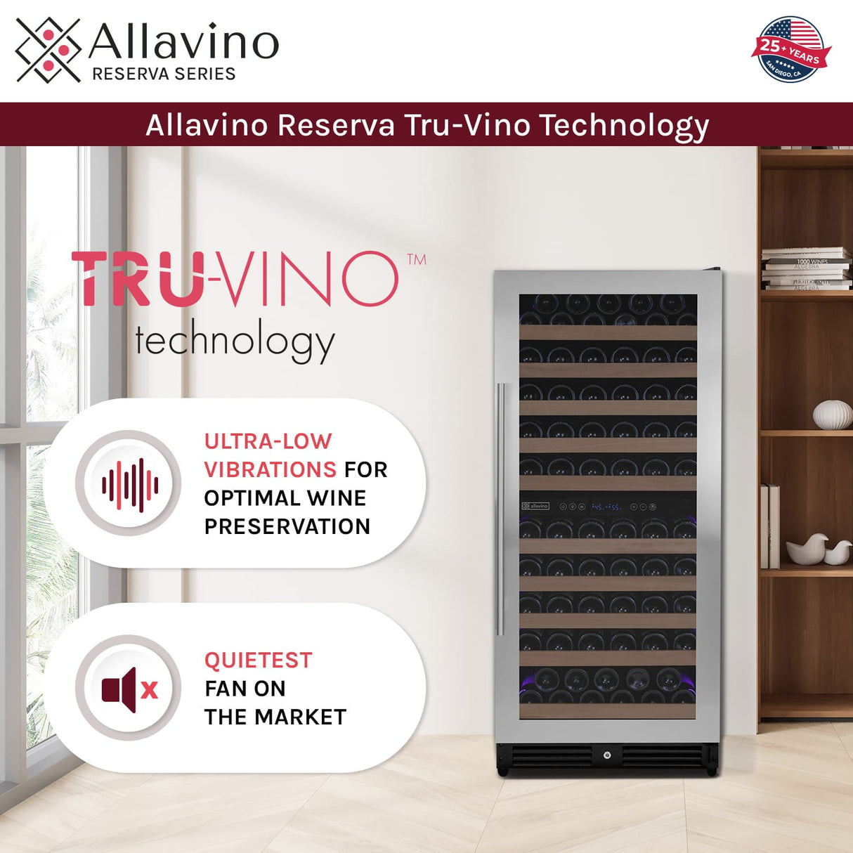 Allavino 238 Bottle 4-Zone Wine Refrigerator – Built-In Stainless Steel Wine Fridge Wine Coolers 2X-VSW11955D-2S Wine Coolers Empire