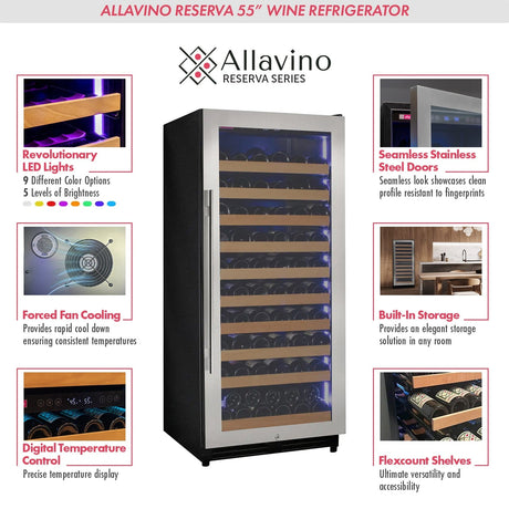Allavino 238 Bottle 55" Tall Dual Zone Stainless Steel Wine Refrigerator Wine Coolers 2X-VSW11955S-1S Wine Coolers Empire