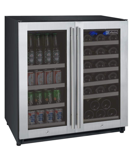 Allavino FlexCount II Tru-Vino 1.0 Amps 30 Bottle/88 Can Dual Zone Beverage/Wine Fridge VSWB30-2SF20 Wine/Beverage Coolers Combo VSWB30-2SF20 Wine Coolers Empire