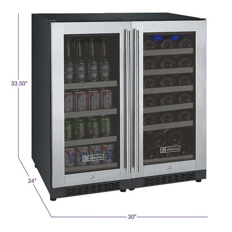 Allavino FlexCount II Tru-Vino 1.0 Amps 30 Bottle/88 Can Dual Zone Beverage/Wine Fridge VSWB30-2SF20 Wine/Beverage Coolers Combo VSWB30-2SF20 Wine Coolers Empire