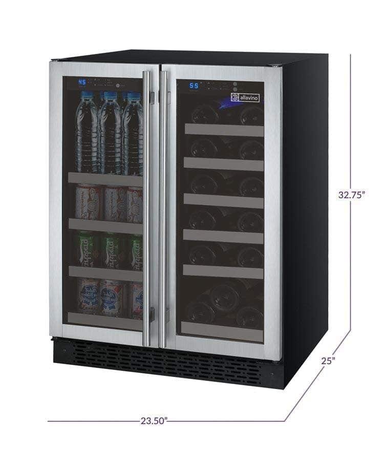 Allavino FlexCount II Tru-Vino 18 Bottle/66 Can Dual Zone Stainless Steel Beverage/Wine Fridge VSWB-2SF20 Wine/Beverage Coolers Combo VSWB-2SF20 Wine Coolers Empire