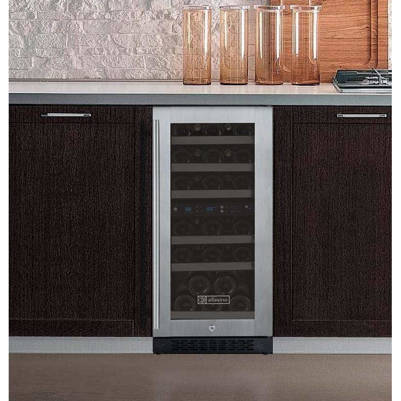 Allavino FlexCount II Tru-Vino 30 Bottle Dual Zone Stainless Steel Left Hinge Wine Fridge VSWR30-2SL20 Wine Coolers VSWR30-2SL20 Wine Coolers Empire