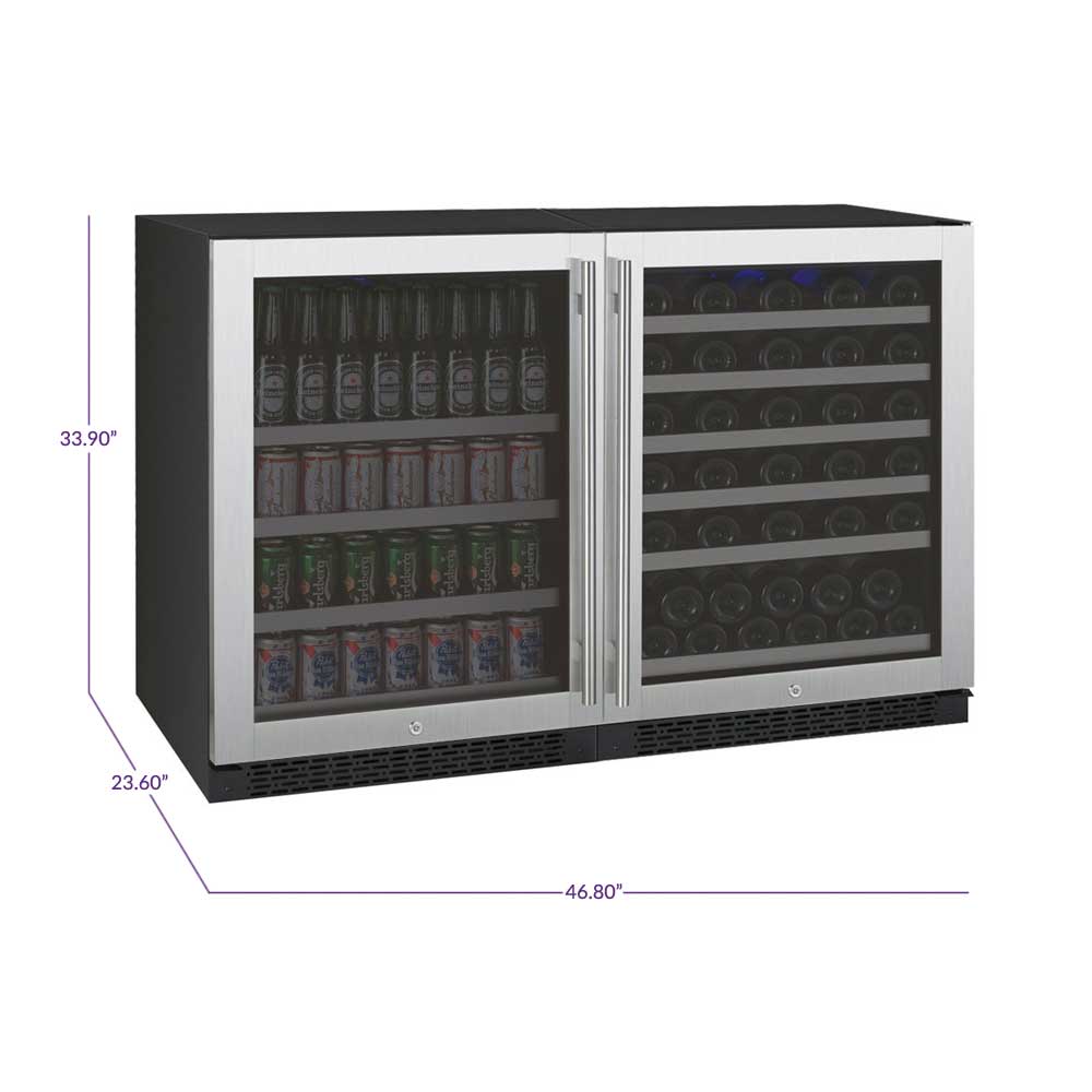 Allavino FlexCount II Tru-Vino 56 Bottle/154 Can Dual Zone Stainless Steel Beverage/Wine Fridge 3Z-VSWB24-2S20 Wine/Beverage Coolers Combo 3Z-VSWB24-2S20 Wine Coolers Empire