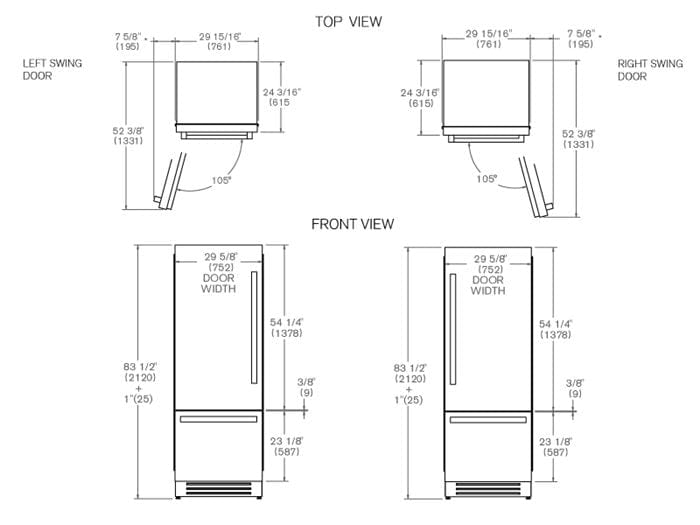 Bertazzoni 30 inch Right Door Stainless Steel Built-In Bottom Mount Refrigerator REF30BMBIXLT Refrigerators REF30BMBIXLT Wine Coolers Empire