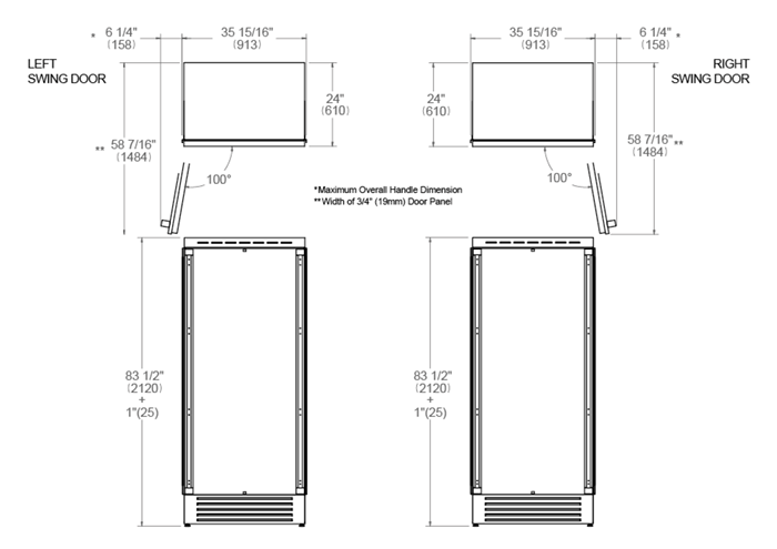 Bertazzoni 36 inch Built-in Refrigerator Column With Left Swing Door REF36RCPRL/23 Refrigerators REF36RCPRL/23 Wine Coolers Empire