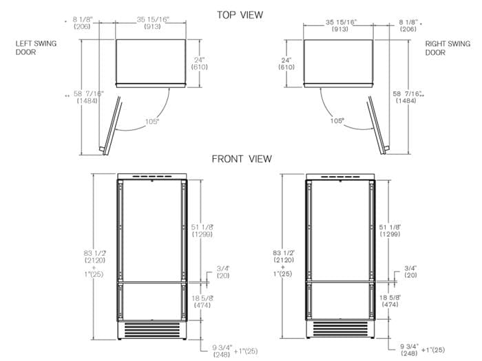 Bertazzoni 36 inch Left Door Built-In Bottom Mount Refrigerator REF36BMBIPLT Refrigerators REF36BMBIPLT Wine Coolers Empire