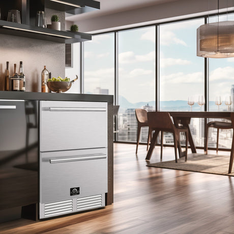 Forno Cosenza 24" Built-In Indoor/Outdoor Drawer Freezer with Ice Maker Freezers FDRBI1838-24S Wine Coolers Empire