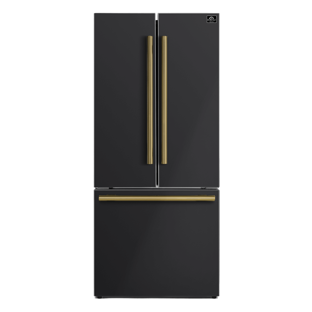 Forno Espresso 30" 17.5 Cu. Ft. Refrigerator with Ice Maker in Black with Antique Brass Handles, FFFFD1974-31BLK Wine Coolers Empire