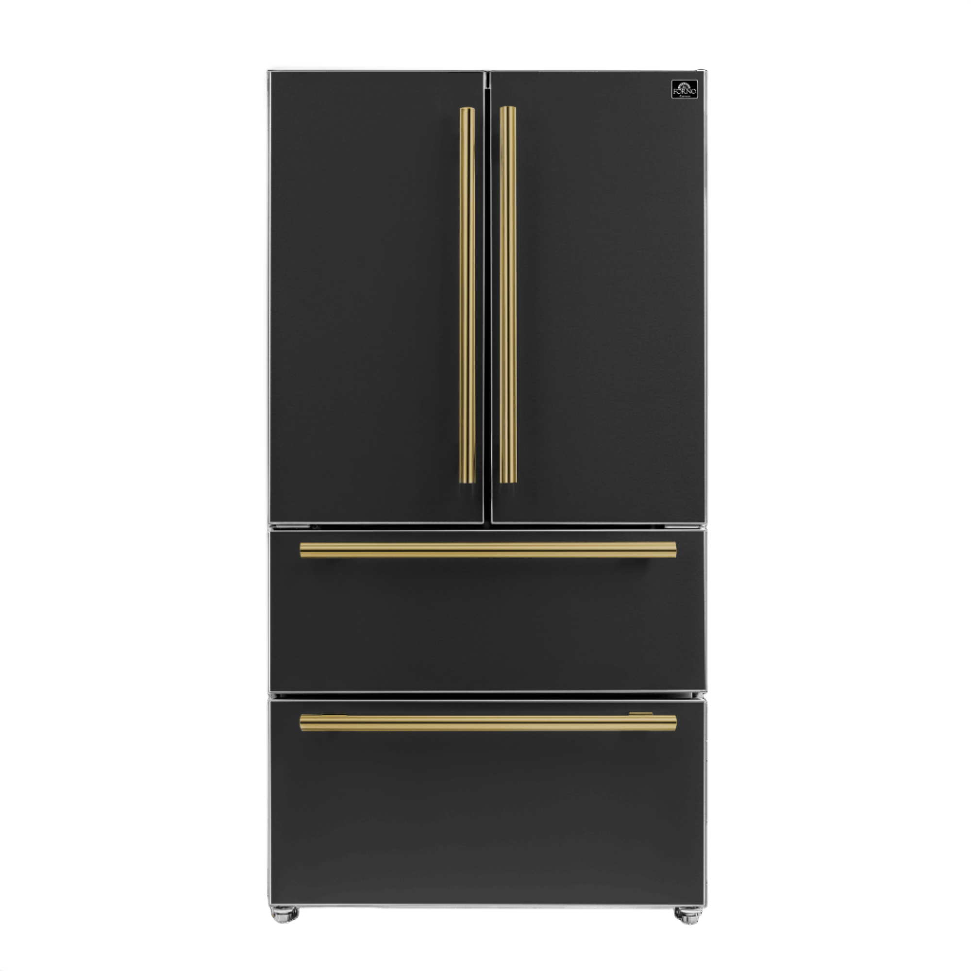 Forno Espresso 36" 19.2 cu. ft. Refrigerator in Black with Antique Brass Handles, FFRBI1820-36BLK Wine Coolers Empire