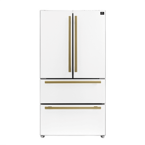 Forno Espresso Moena 36" 19.2 cu. ft. Refrigerator in White with Antique Brass and Stainless Handles, FFRBI1820-36WHT Refrigerators FFRBI1820-36WHT Wine Coolers Empire