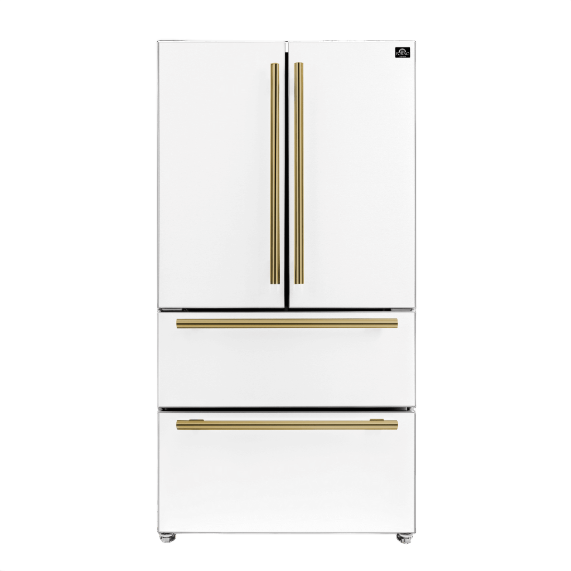 Forno Espresso Moena 36" 19.2 cu. ft. Refrigerator in White with Antique Brass and Stainless Handles, FFRBI1820-36WHT Refrigerators FFRBI1820-36WHT Wine Coolers Empire