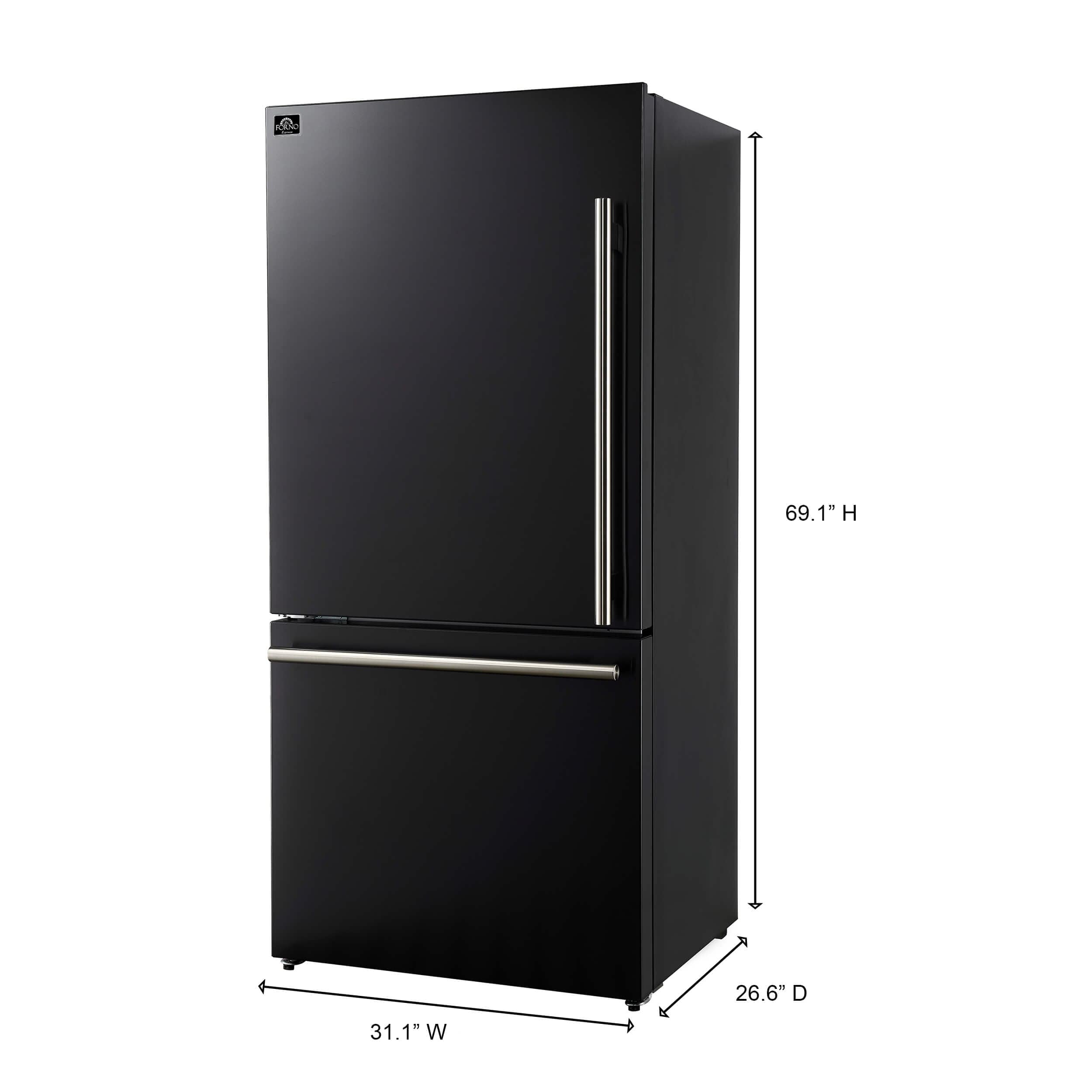 Forno Milano Espresso 31" Black 17.2 Cu.Ft W/ Ice Maker Bottom Freezer Refrigerator FFFFD1786-31BLK Wine Coolers Empire