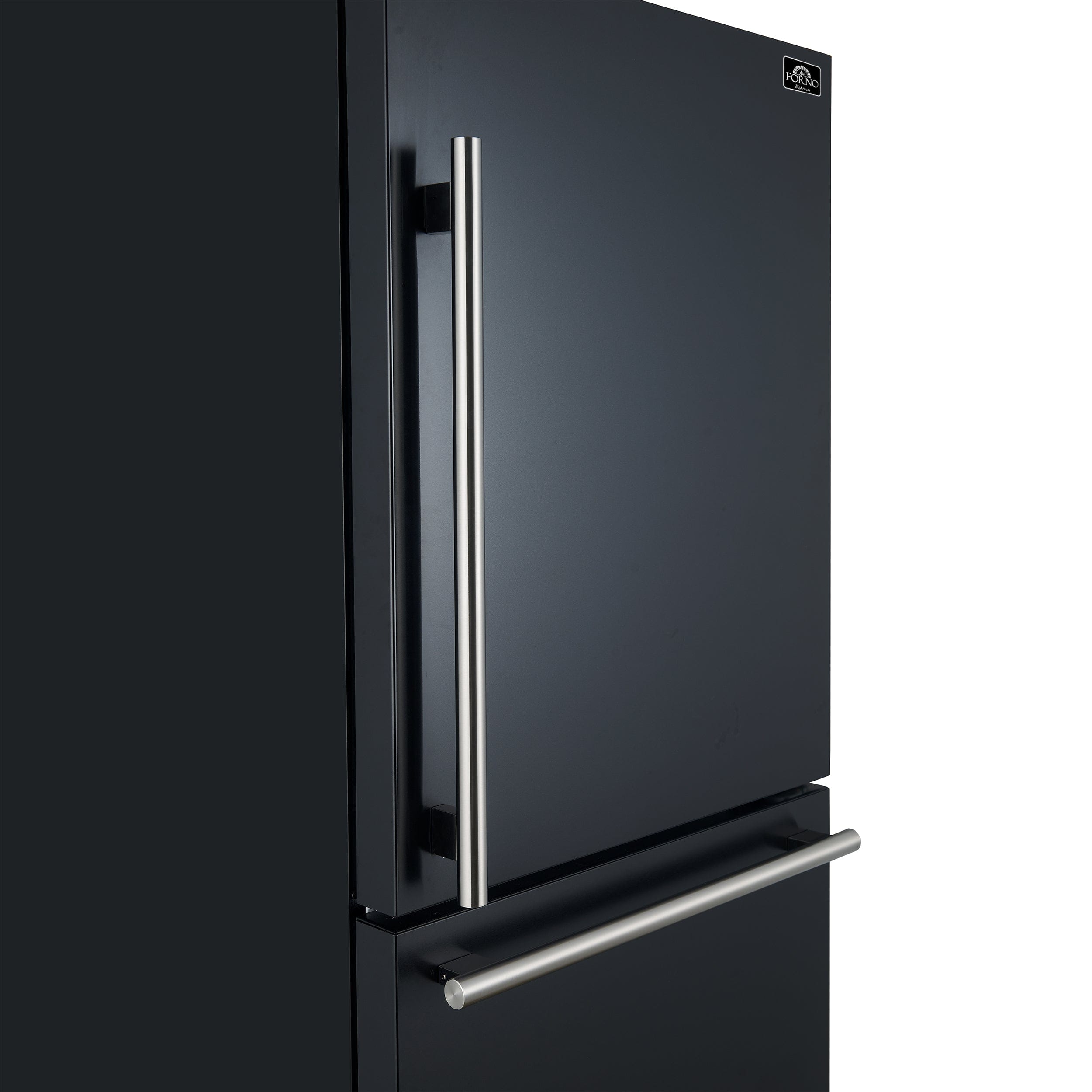 Forno Milano Espresso 31-Inch 17.2 cu. ft. Bottom Freezer Right Swing Door Refrigerator in Black with Brass Handle (FFFFD1785-31BLK) Wine Coolers Empire