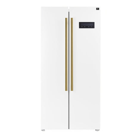 Forno Salerno Espresso 33" 15.6 cu. ft. Refrigerator in White with Antique Brass Handles, FFRBI1805-33WHT Refrigerators FFRBI1805-33WHT Wine Coolers Empire