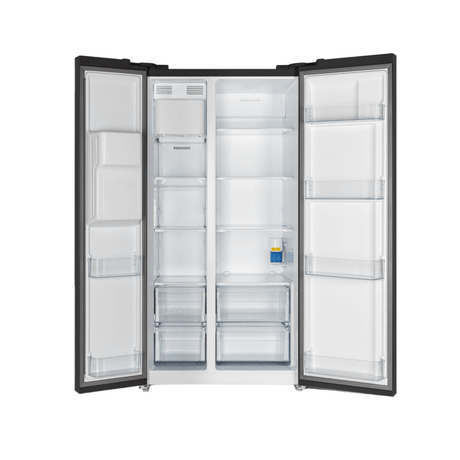 Forno Salerno Espresso 36" 20 Cu. Ft. Side-By-Side Refrigerator with Water and Ice Dispenser in Black with Antique Brass and Stainless Handles Refrigerators FFRBI1844-36BLK Wine Coolers Empire