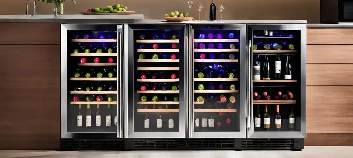 Four stainless steel wine coolers.