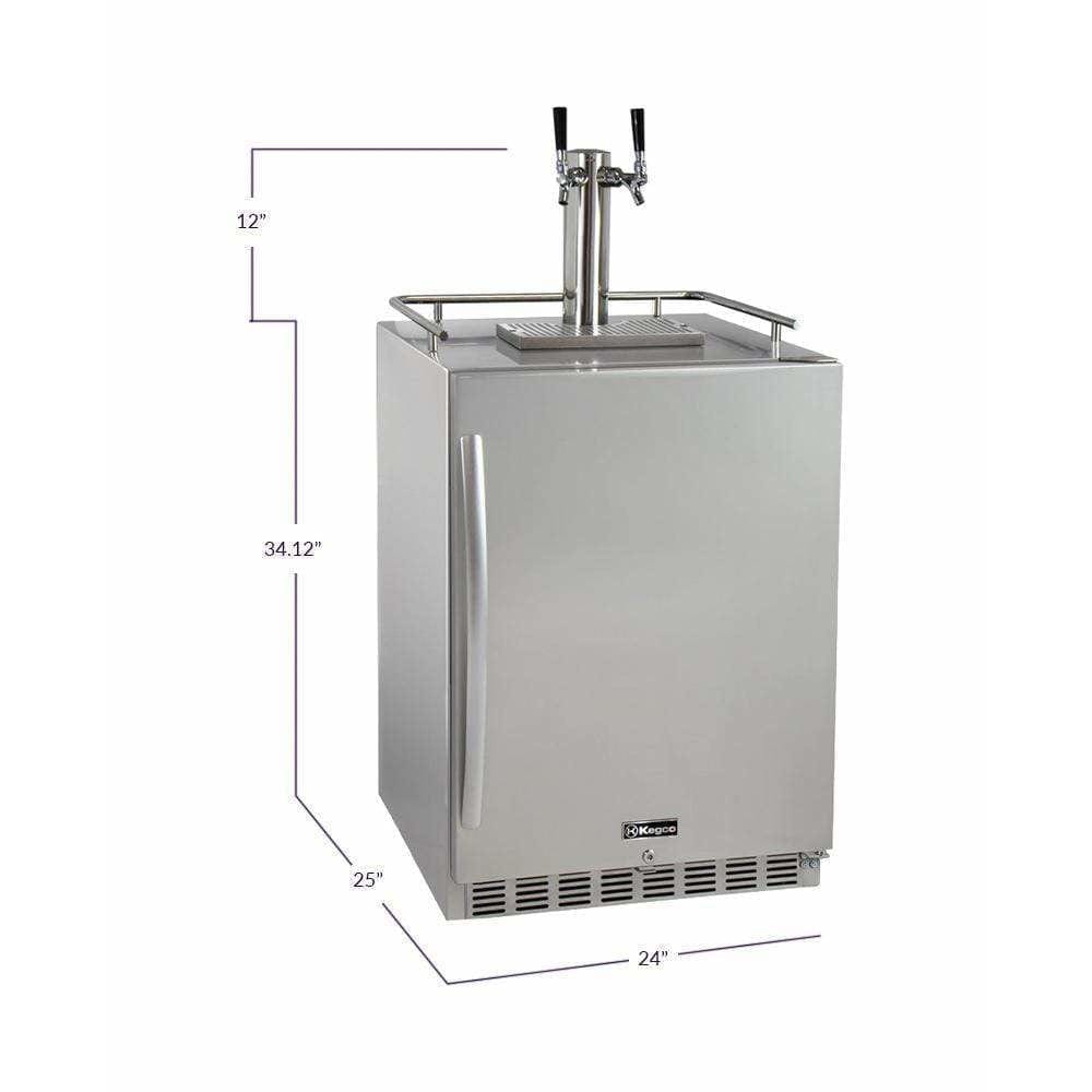 Kegco  24" Wide Dual Tap All Stainless Steel Outdoor Built-In Right Hinge with Kit Kegerator HK38SSU-2 Kegerators HK38SSU-2 Wine Coolers Empire