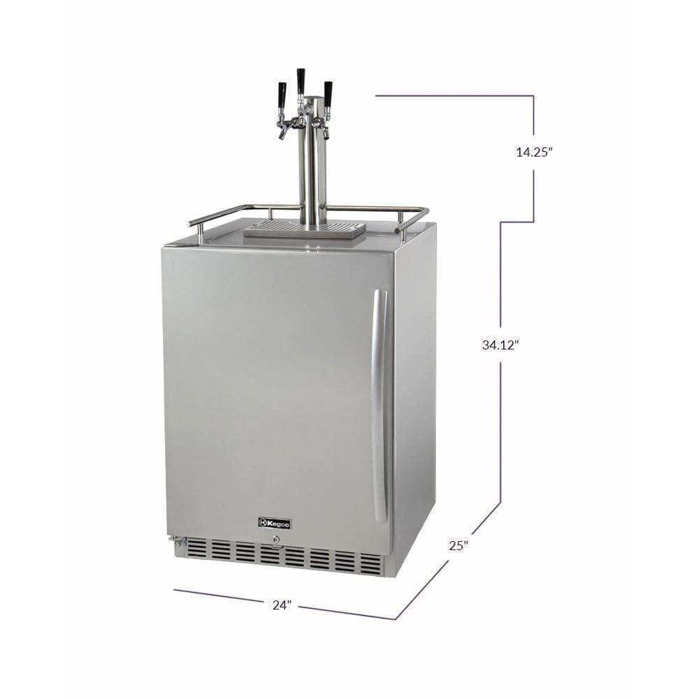 Kegco 24" Wide Triple Tap All Stainless Steel Outdoor Built-In Digital Left Hinge with Kit Kegerator HK38SSU-L-3 Kegerators HK38SSU-L-3 Wine Coolers Empire