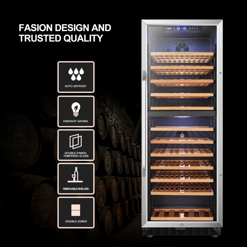 Lanbo 138 Bottles Dual Zone Stainless Steel Right Hinge Wine Coolers LW142D Wine Coolers LW142D Wine Coolers Empire