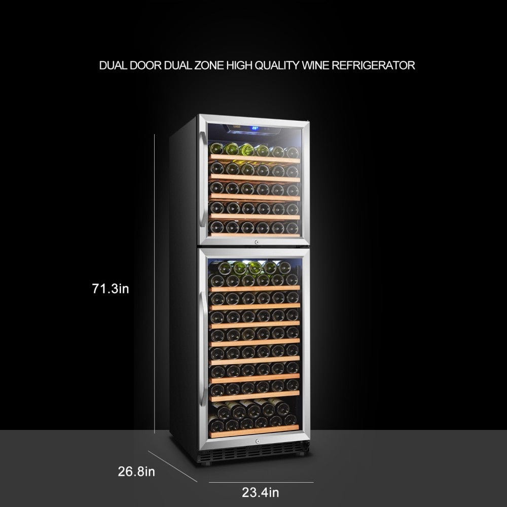 Lanbo 162 Bottles Dual Door Stainless Steel Dual Zone Wine Coolers LW162DD Wine Coolers LW162DD Wine Coolers Empire