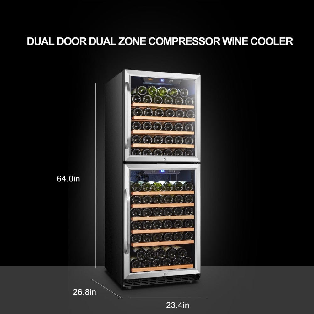 Lanbo133 Bottles Dual Zone Stainless Steel Right Hinge Dual Door Wine Coolers LW133DD Wine Coolers LW133DD Wine Coolers Empire