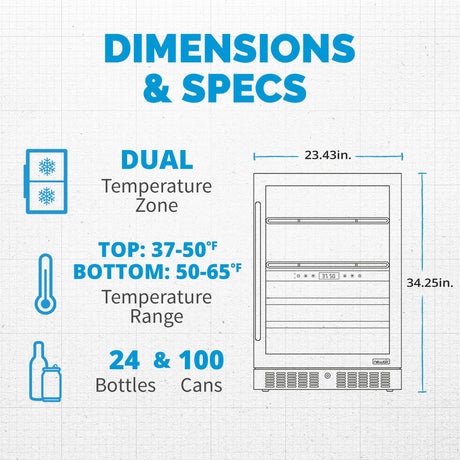NewAir 100-Can 24-Bottle Dual Zone Black Beverage Fridge Beverage Centers AWB-401DB-B Wine Coolers Empire