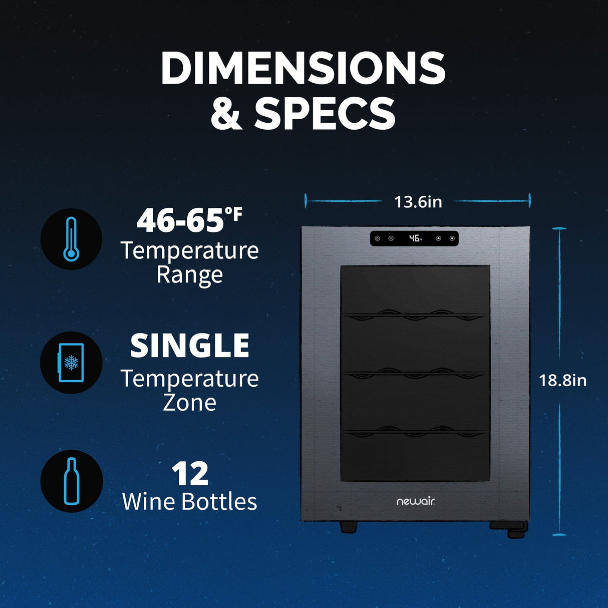 NewAir 12-Bottle Black Freestanding Wine Refrigerator Wine Coolers NWC12TBK00 Wine Coolers Empire