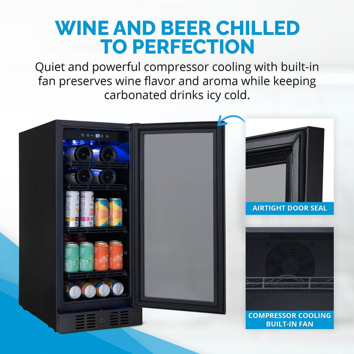 NewAir 15” Built-In 80-Can Black Beverage Fridge NWB060BS00 Beverage Centers NWB060BS00 Wine Coolers Empire