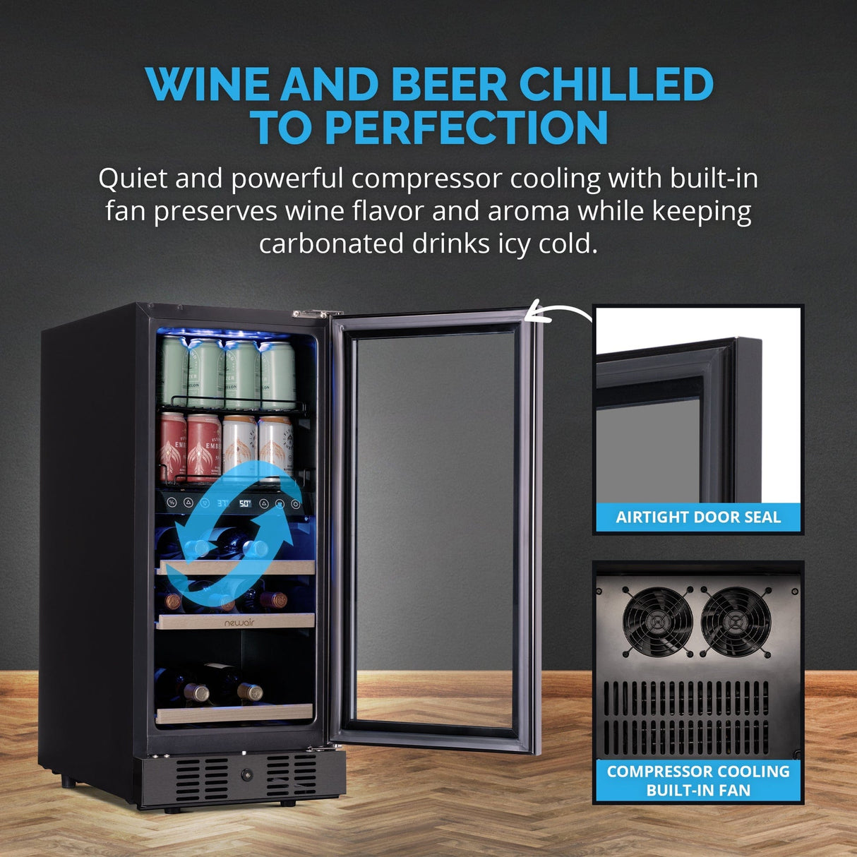 NewAir 15” Built-In Dual Zone Beverage Fridge NWB057BSD0 Beverage Centers NWB057BSD0 Wine Coolers Empire