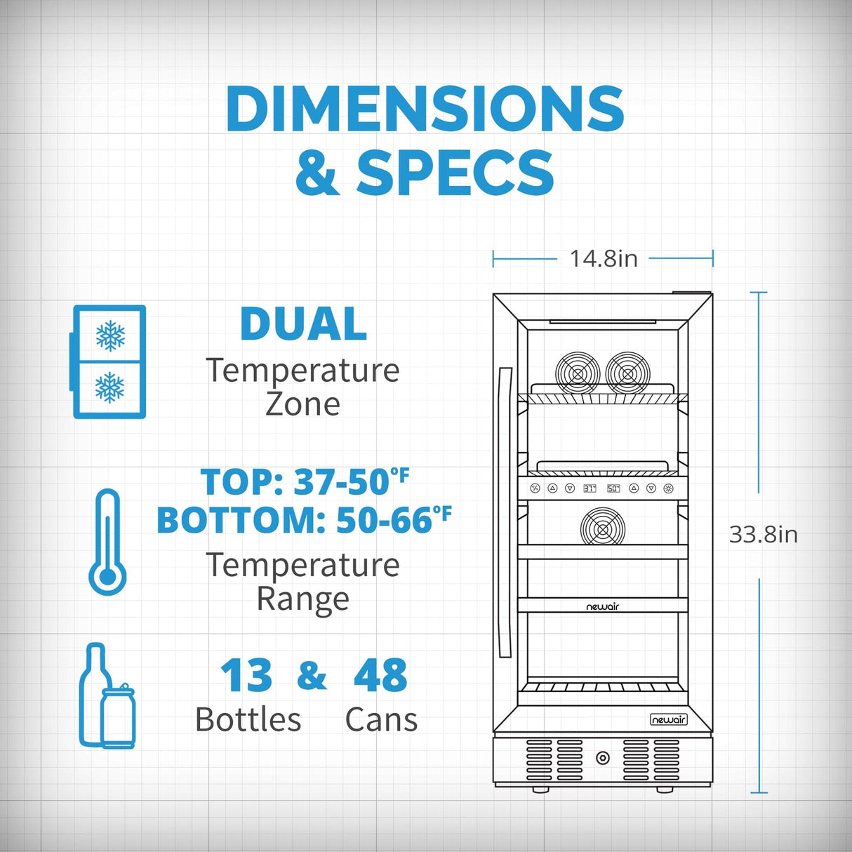 NewAir 15” Built-In Dual Zone Beverage Fridge NWB057BSD0 Beverage Centers NWB057BSD0 Wine Coolers Empire