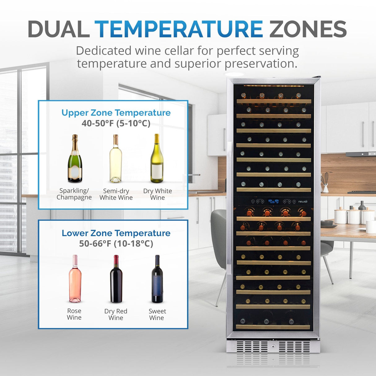 NewAir 160-Bottle Dual Zone Stainless Steel Wine Refrigerator Wine Coolers AWR-1600DB Wine Coolers Empire