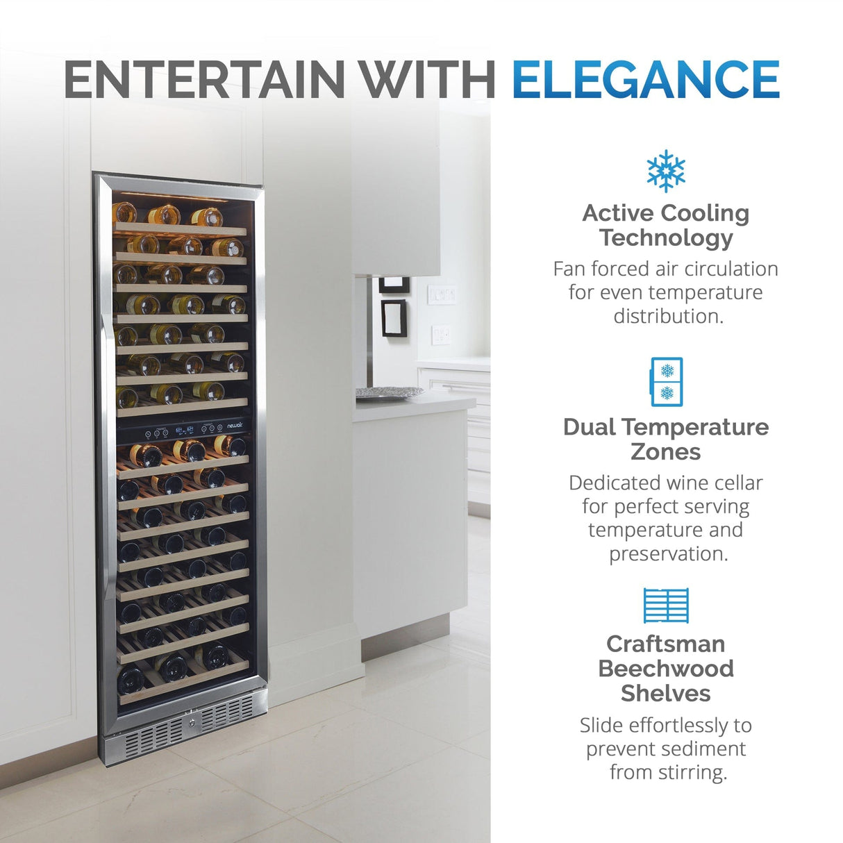 NewAir 160-Bottle Dual Zone Stainless Steel Wine Refrigerator Wine Coolers AWR-1600DB Wine Coolers Empire