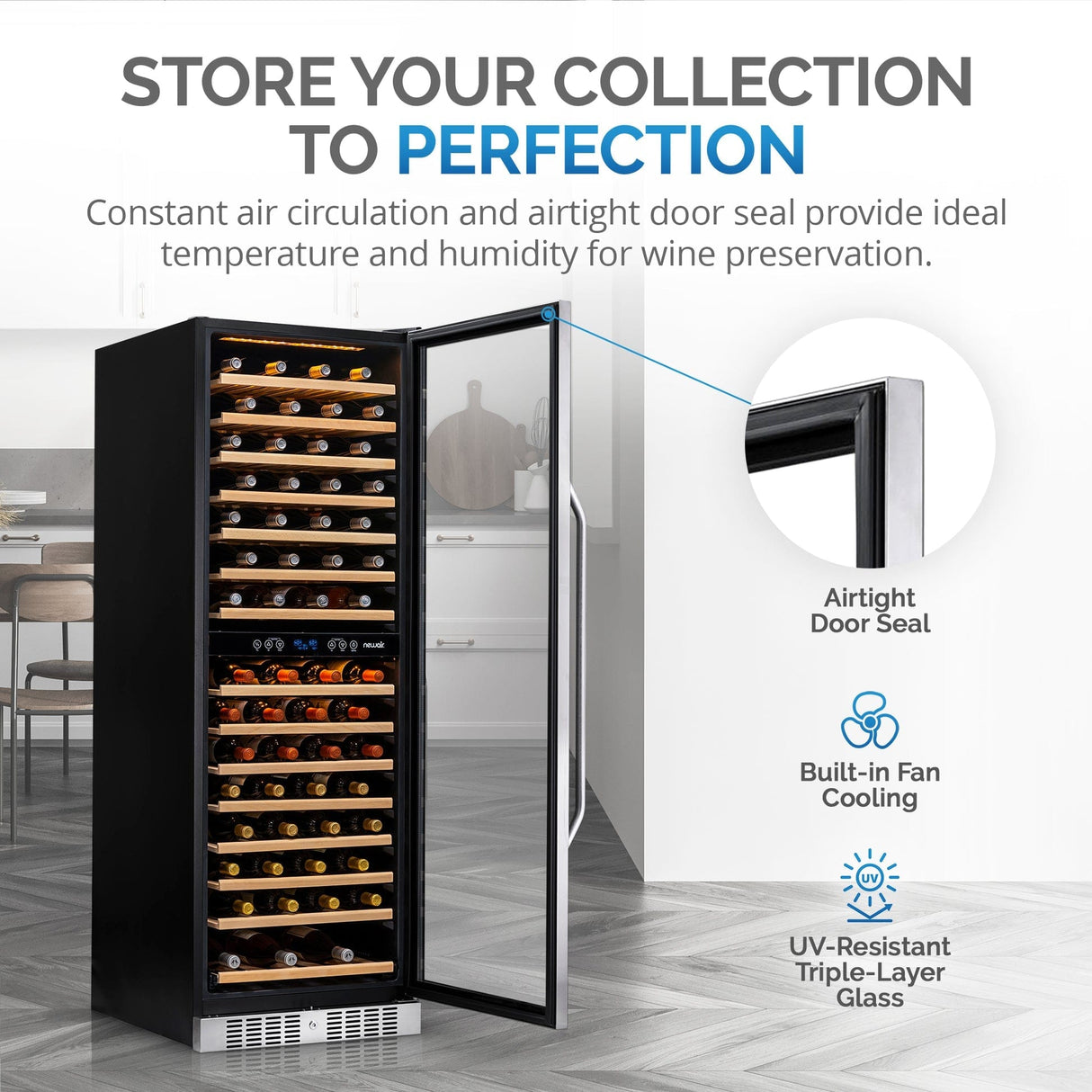 NewAir 160-Bottle Dual Zone Stainless Steel Wine Refrigerator Wine Coolers AWR-1600DB Wine Coolers Empire