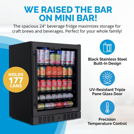 NewAir 177-Can Built-In or Freestanding Black Beverage Fridge Beverage Centers NBC177BS01 Wine Coolers Empire