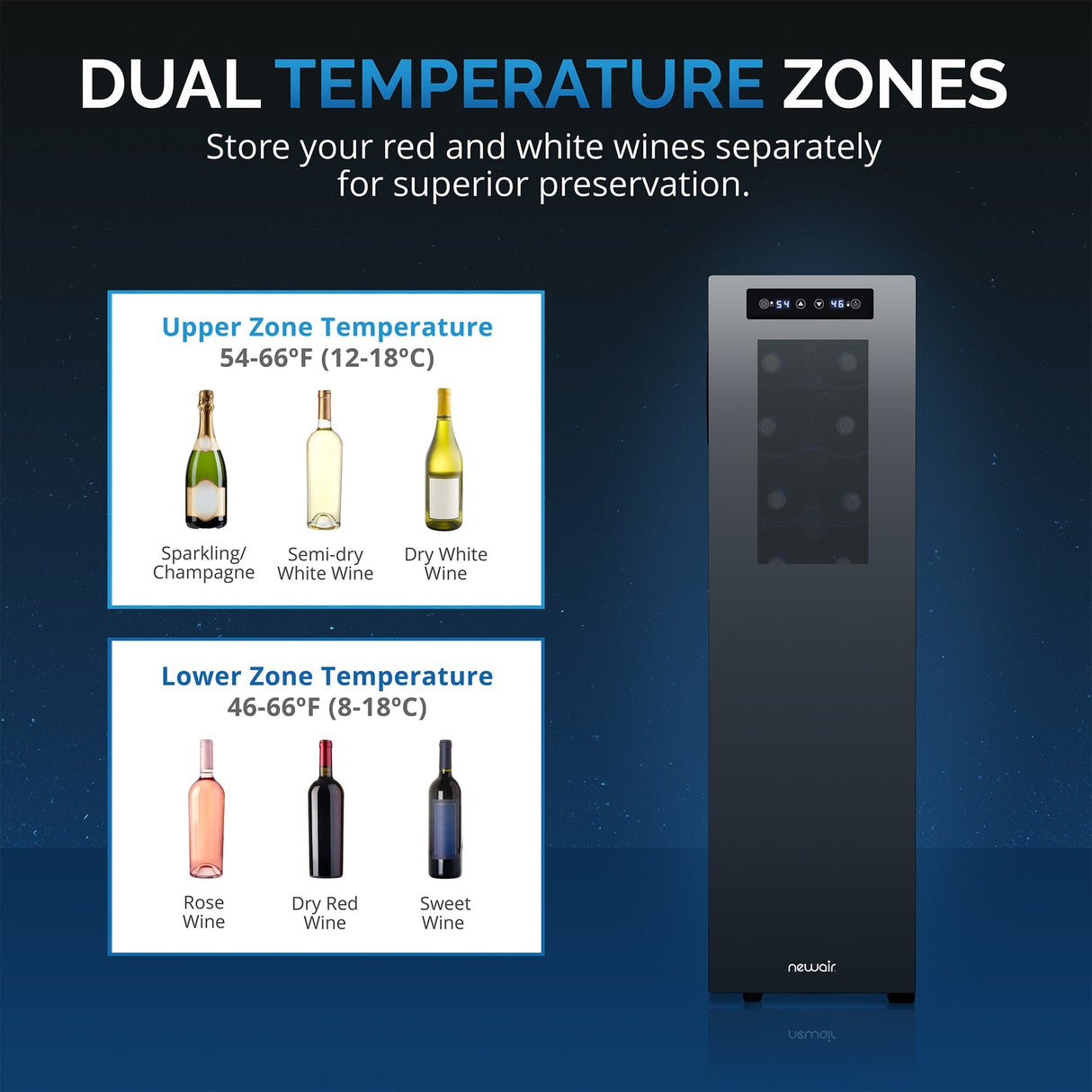 NewAir 18-Bottle Black Freestanding Dual Zone Wine Refrigerator Wine Coolers NWC18TBKD0 Wine Coolers Empire