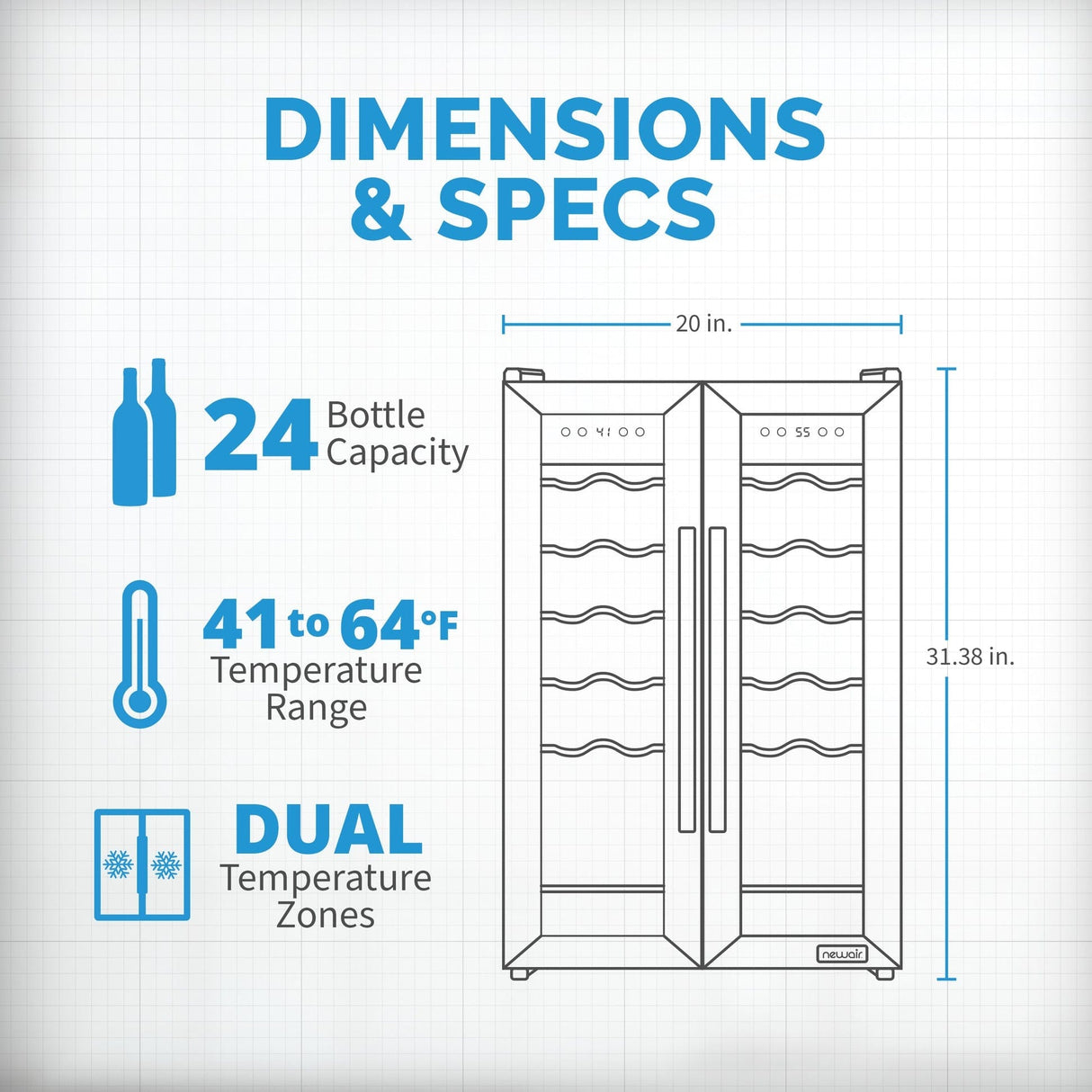 NewAir 24-Bottle Stainless Steel Dual Zone Wine Refrigerator Wine Coolers NWC024SSD0 Wine Coolers Empire