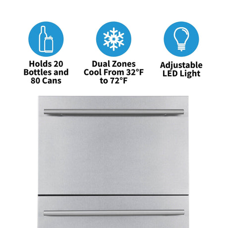 NewAir 24” Built-In 80-Can Dual-Drawer Beverage Fridge Beverage Centers NOF100SS00 Wine Coolers Empire