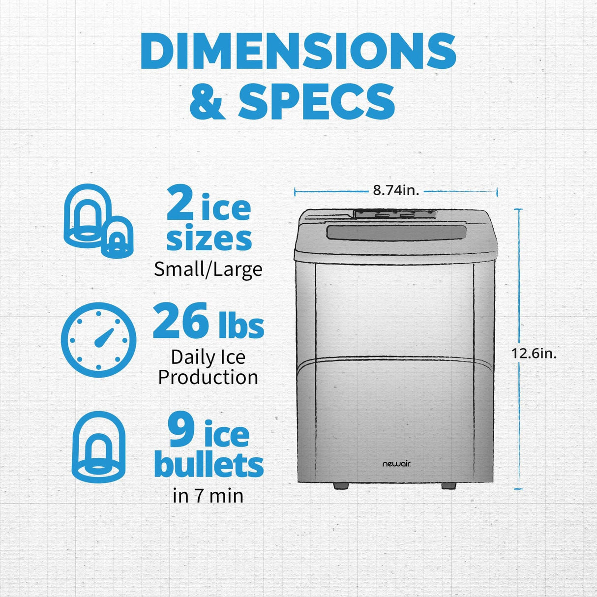 NewAir 26 lb. Metallic Silver Countertop Bullet Ice Maker Ice Makers NIM026MS00 Wine Coolers Empire