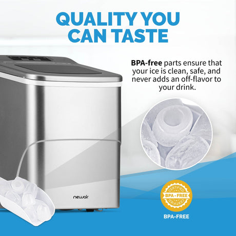 NewAir 26 lb. Metallic Silver Countertop Bullet Ice Maker Ice Makers NIM026MS00 Wine Coolers Empire