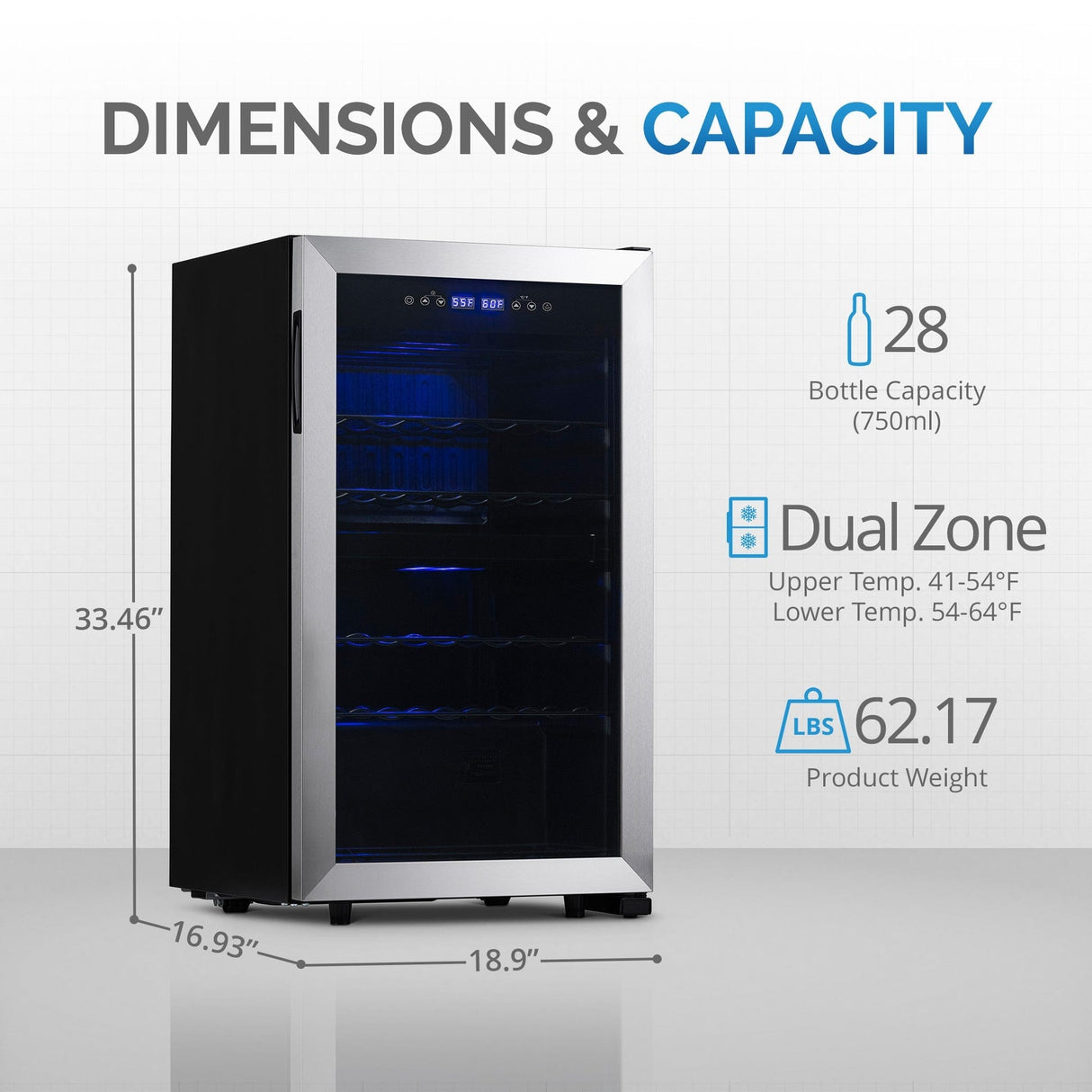 NewAir 28-Bottle Stainless Steel Dual Zone Wine Fridge Wine Coolers NWC028SS01 Wine Coolers Empire