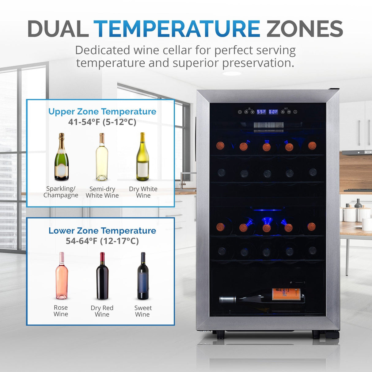 NewAir 28-Bottle Stainless Steel Dual Zone Wine Fridge Wine Coolers NWC028SS01 Wine Coolers Empire