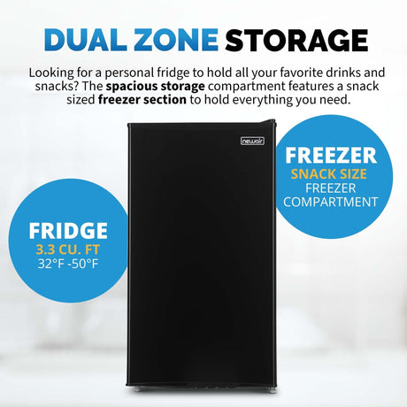 NewAir 3.3 Cu Ft Black Compact Mini Refrigerator NRF033BK00 Refrigerators NRF033BK00 Wine Coolers Empire