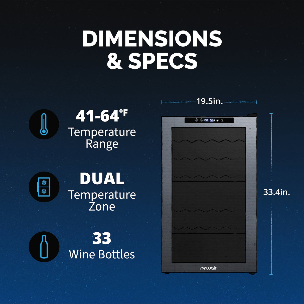 NewAir 33-Bottle Black Freestanding Dual Zone Wine Refrigerator Wine Coolers NWC033BKD0 Wine Coolers Empire