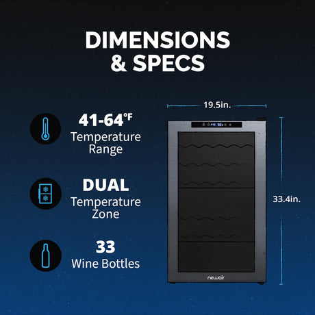 NewAir 33-Bottle Black Freestanding Dual Zone Wine Refrigerator Wine Coolers NWC033BKD0 Wine Coolers Empire