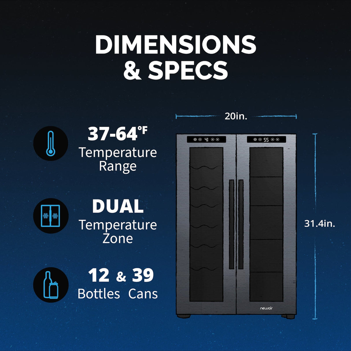 NewAir 39-Can Freestanding Dual Zone Beverage Fridge Beverage Centers NWB051BKD0 Wine Coolers Empire