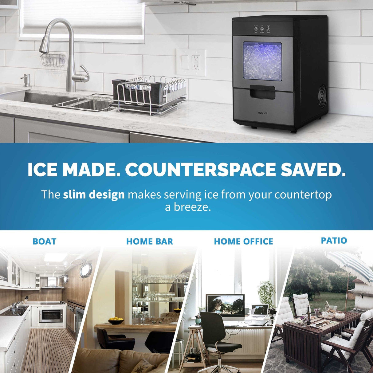 NewAir 44 lb. Countertop Nugget Ice Maker NIM044BS00 Ice Makers NIM044BS00 Wine Coolers Empire