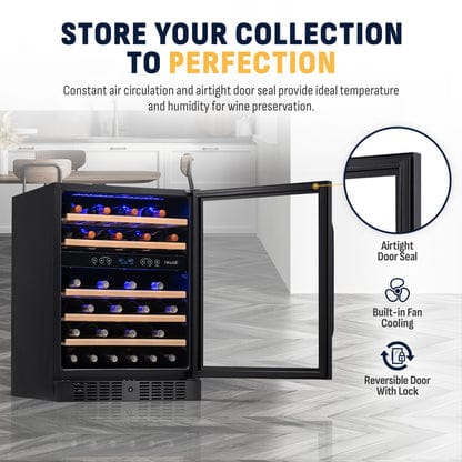 NewAir 46-Bottle Black Built-In Dual Zone Wine Refrigerator Wine Coolers NWC046BS00 Wine Coolers Empire