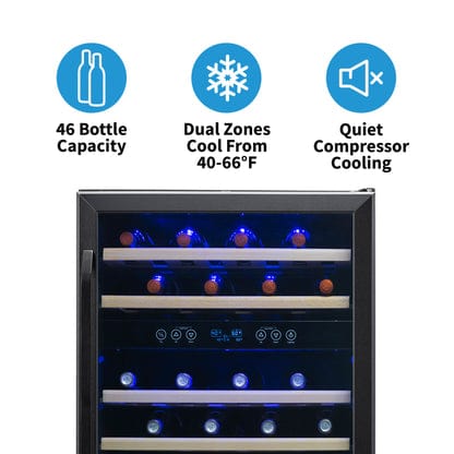 NewAir 46-Bottle Black Built-In Dual Zone Wine Refrigerator Wine Coolers NWC046BS00 Wine Coolers Empire