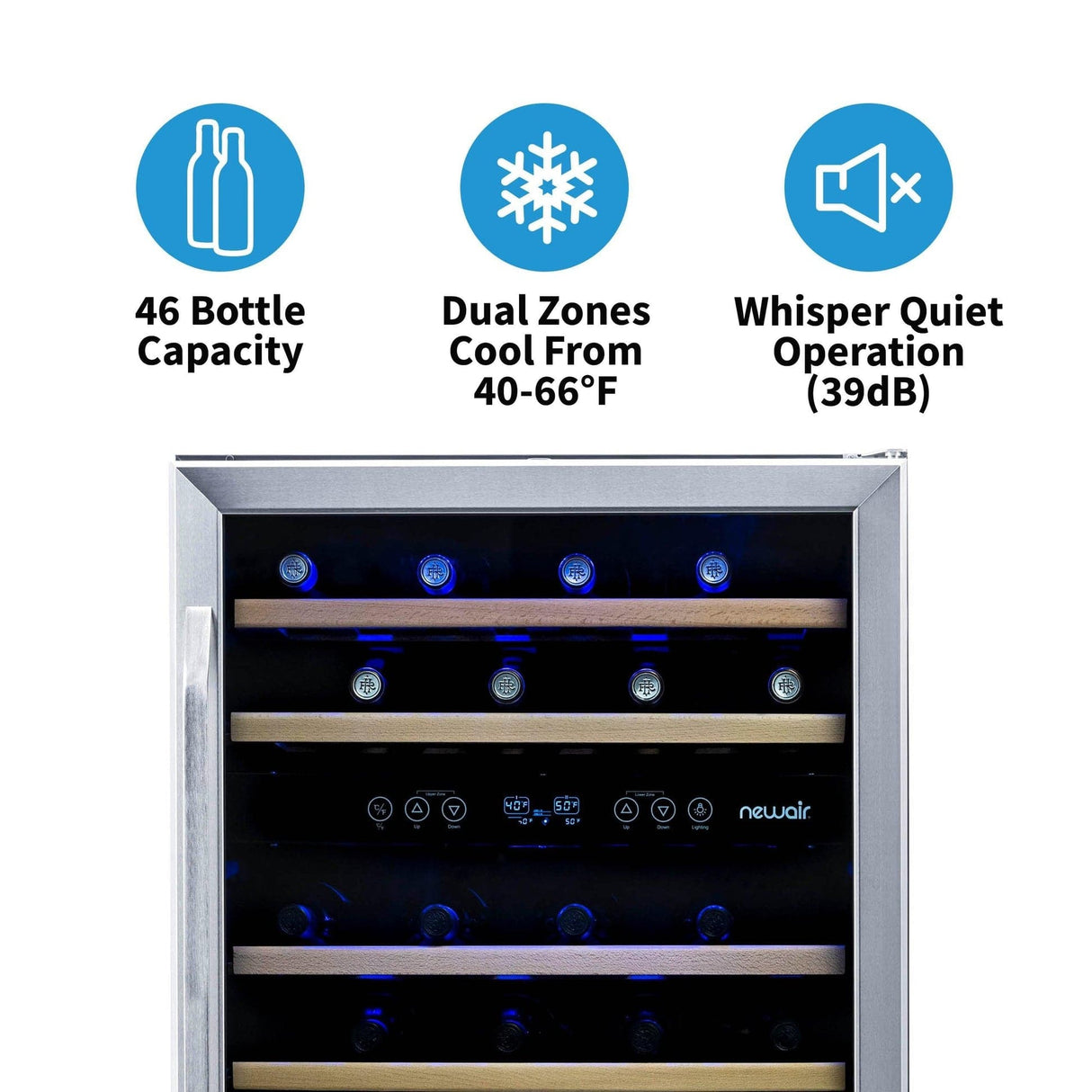 NewAir 46-Bottle Dual Zone Stainless Steel Wine Refrigerator Wine Coolers AWR-460DB Wine Coolers Empire