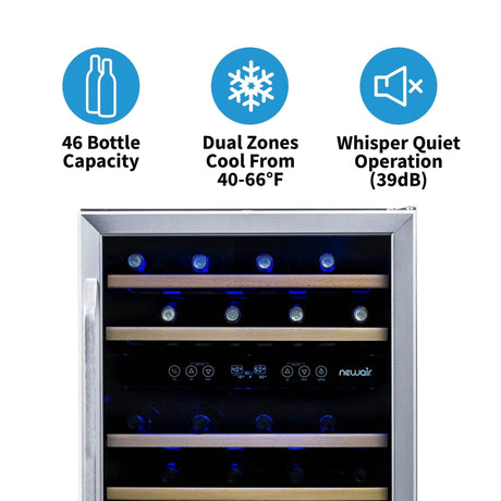 NewAir 46-Bottle Dual Zone Stainless Steel Wine Refrigerator Wine Coolers AWR-460DB Wine Coolers Empire